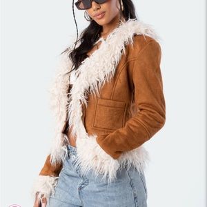 Edikted faux fur trim coat